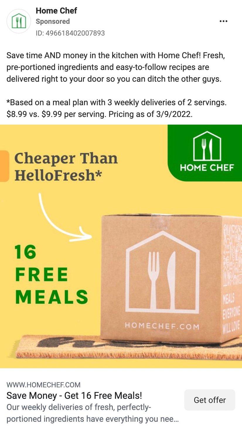 Home Chef facebook ad