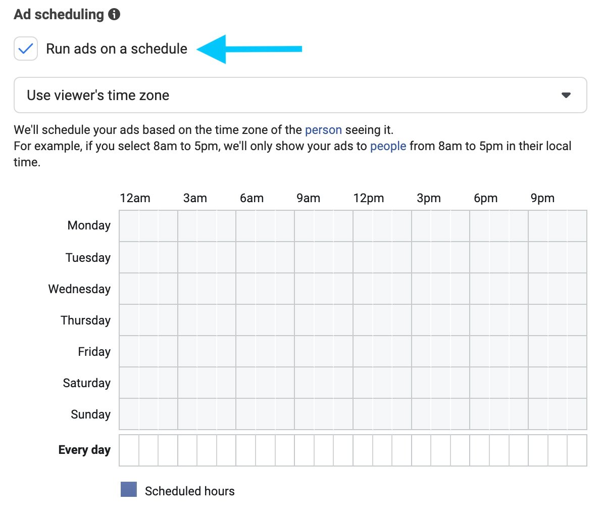 Facebook custom ad schedule