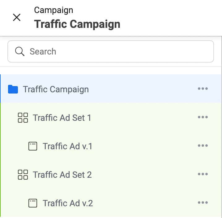 Traffic campaign Facebook ad sets