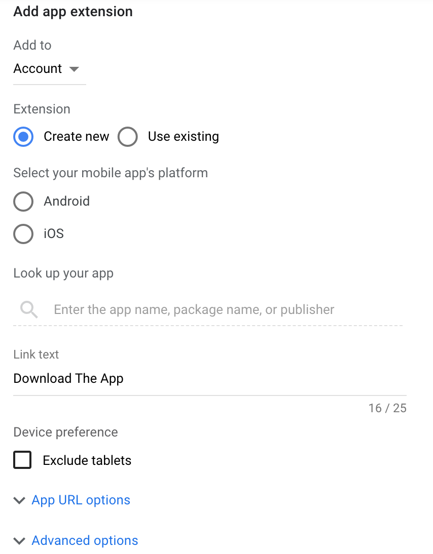 App extension settings