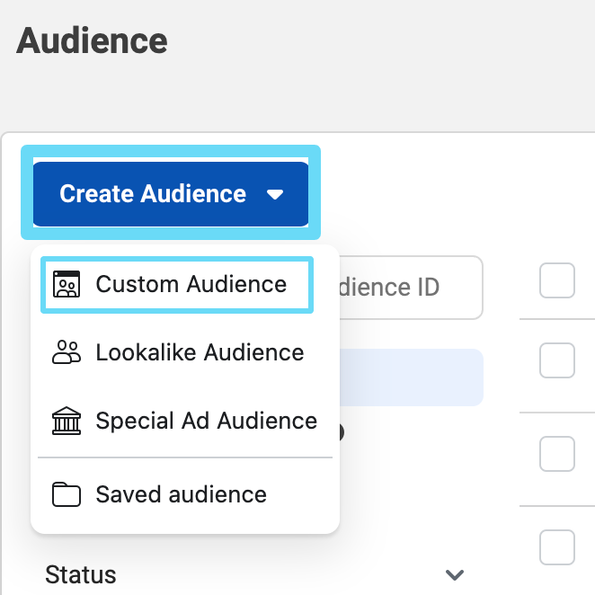 Facebook Ads Manager creating a custom audience