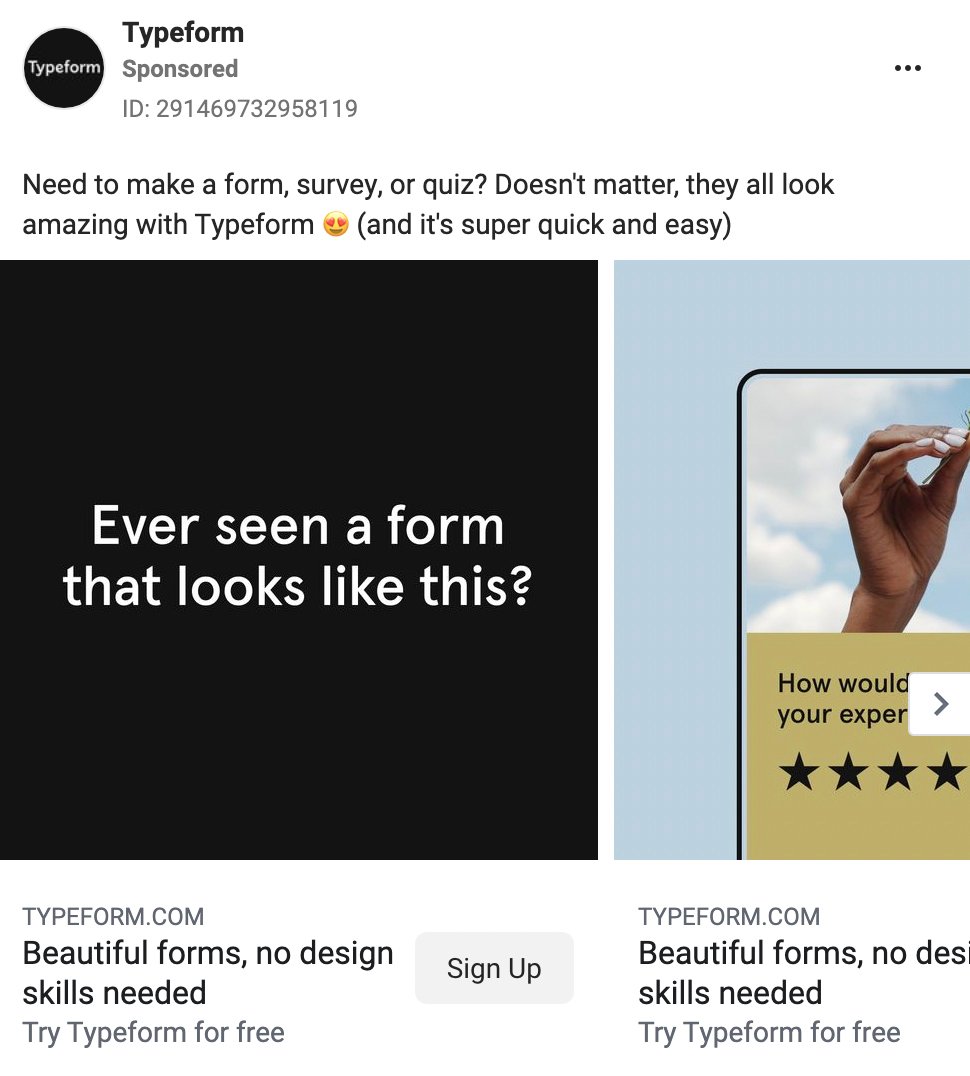 Typeform facebook ad