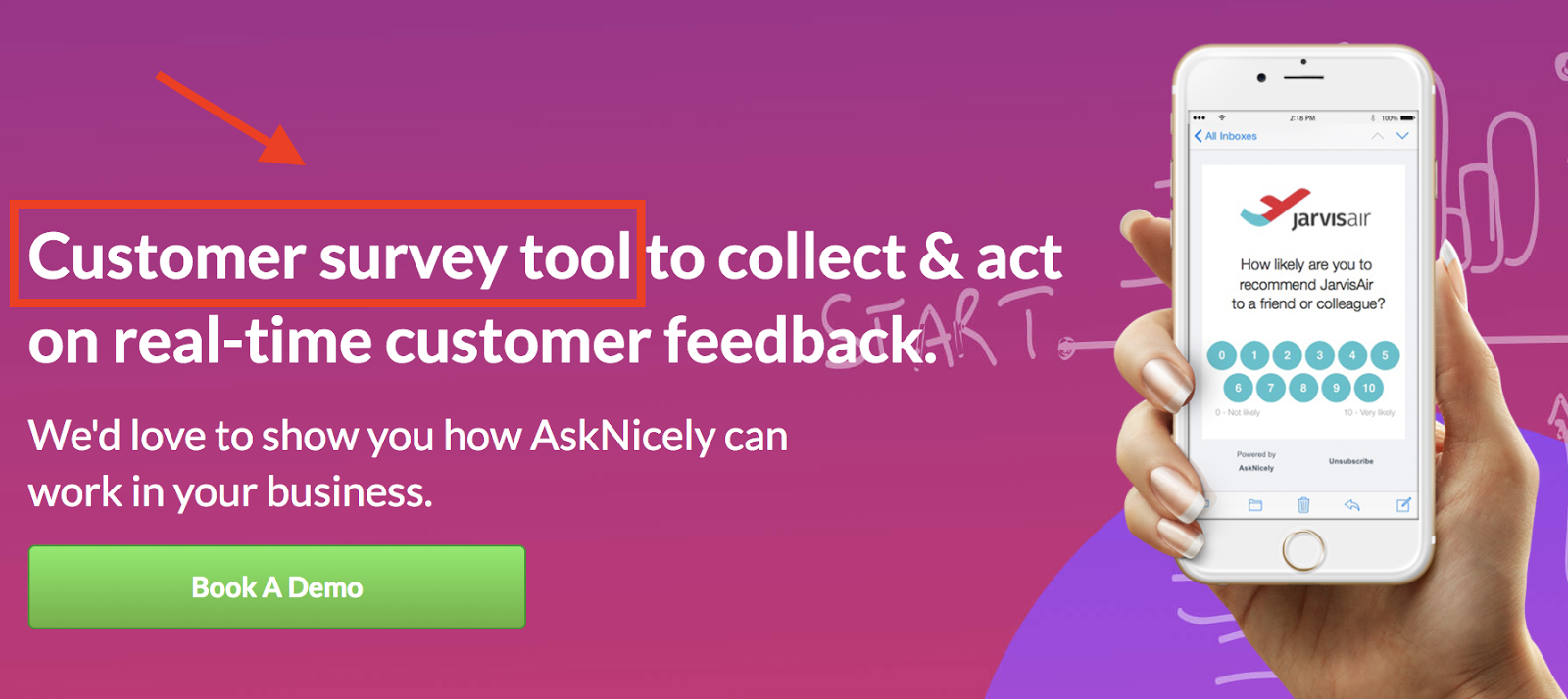 AskNicely customer survey tool landing page