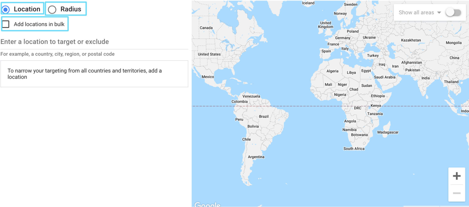 Google geotargeting advanced search map