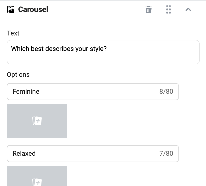 Facebook Messenger carousel pre-set question