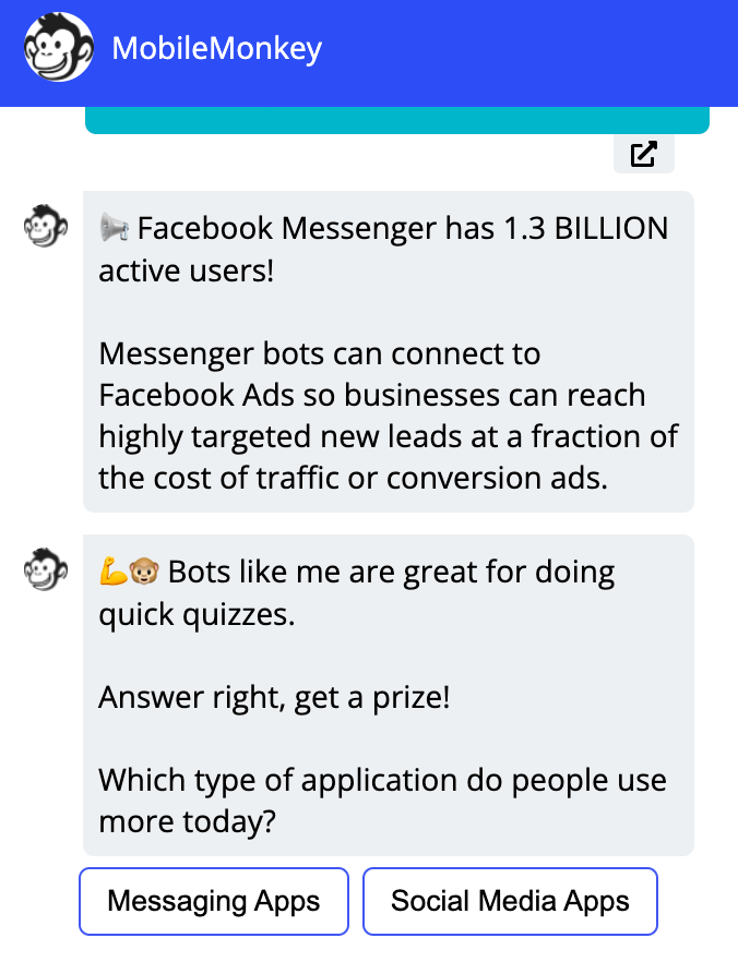 MobileMonkey chatbot example