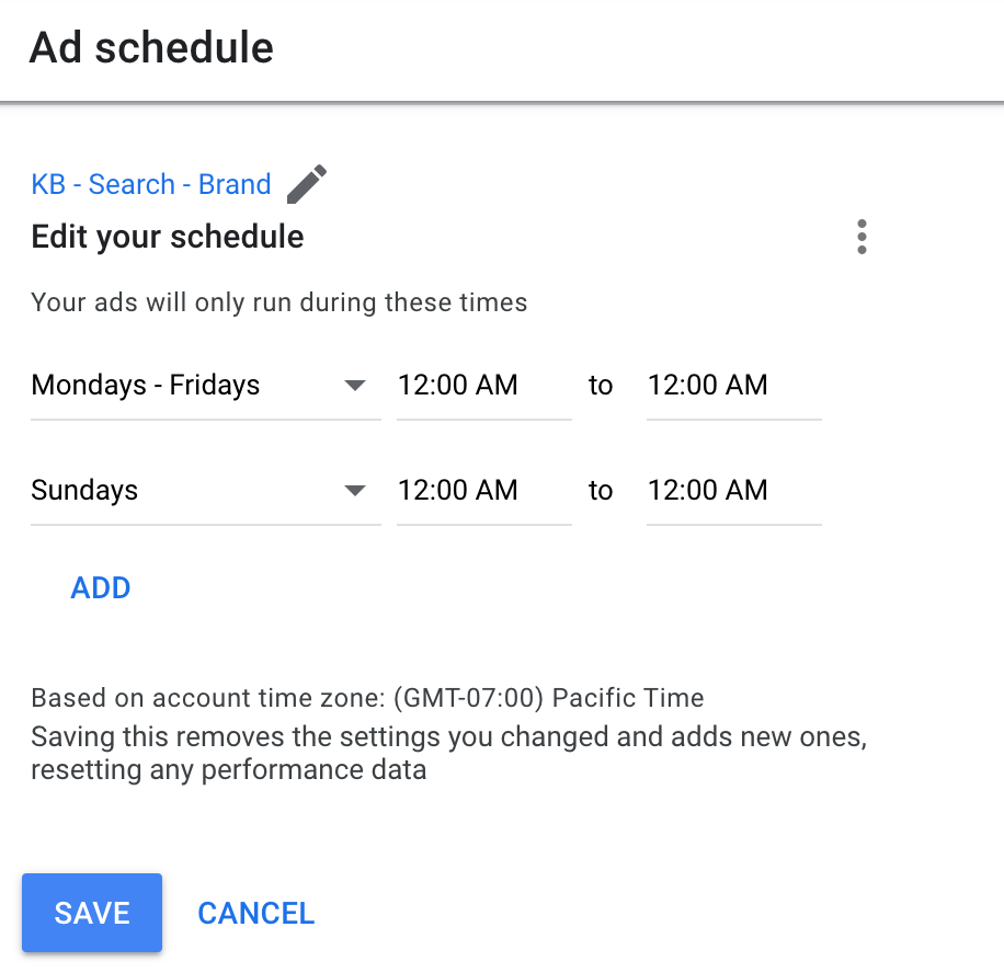 Google ads ad schedule
