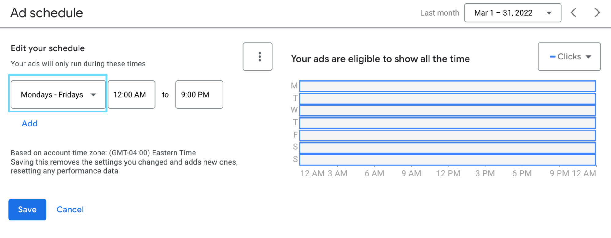edit schedule for ads in Google Ads