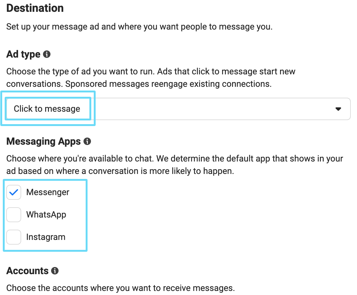 Choose your Messenger destination settings.