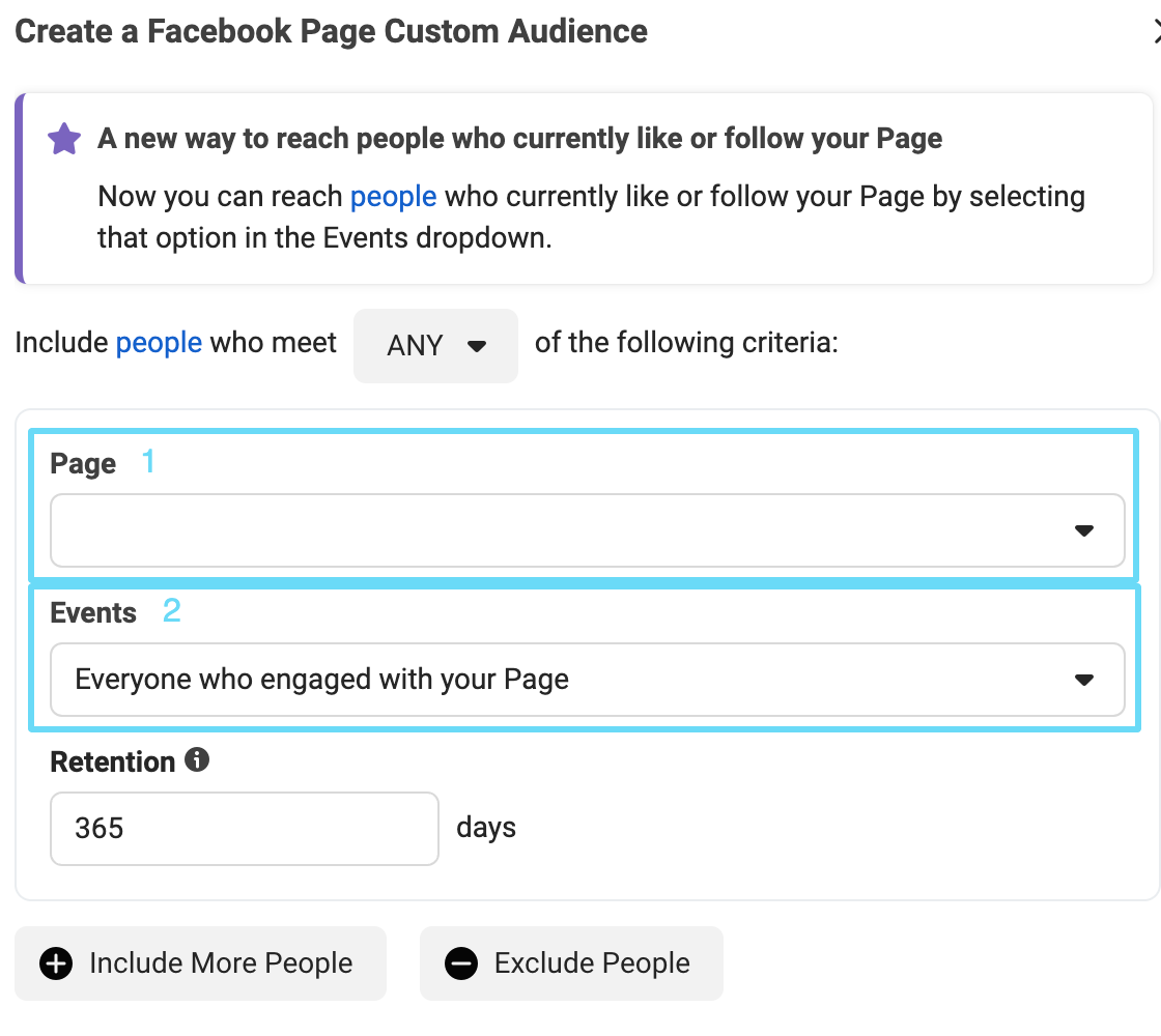 Facebook Ads Manager Facebook Page audience setup