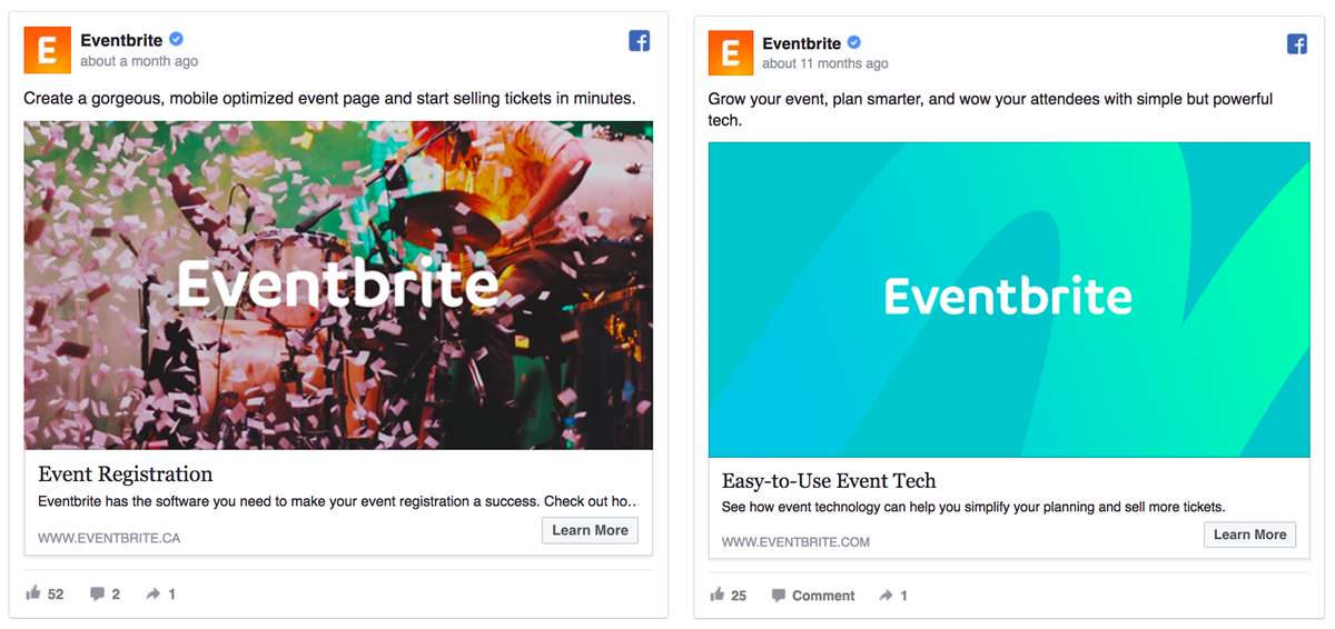 Eventbrite A/B test ad layouts