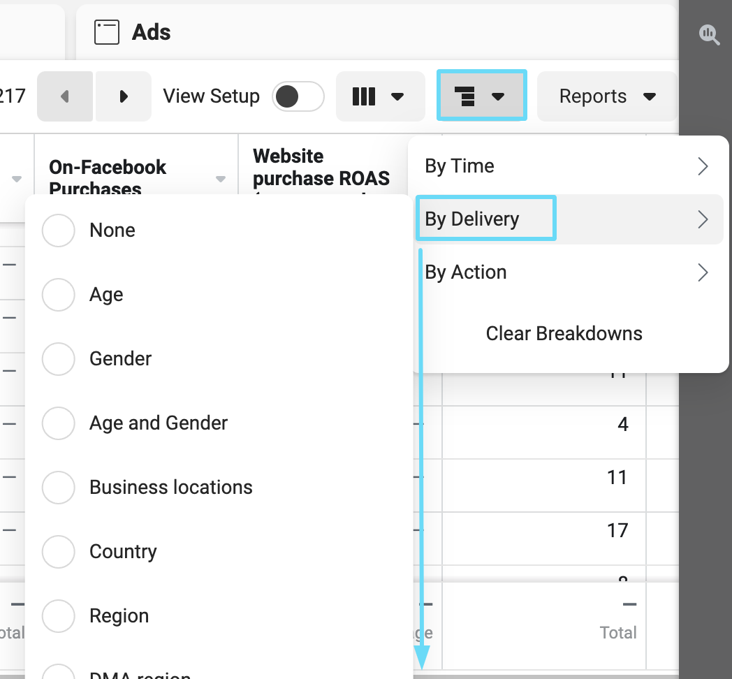 Facebook Ads schedule - By delivery breakdown