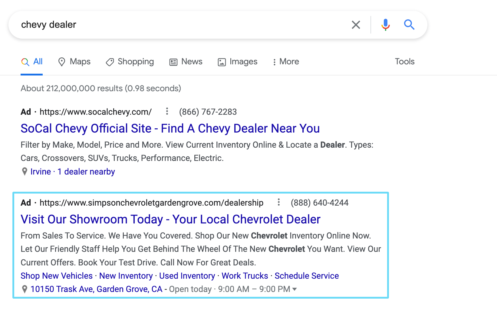 geotargeting ad on serp 