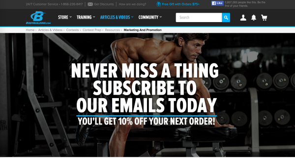 Bodybuilding.com landing page