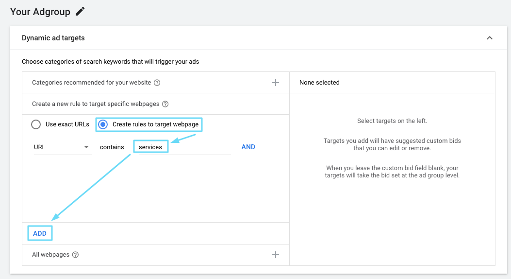 rules for Dynamic Ads targeting