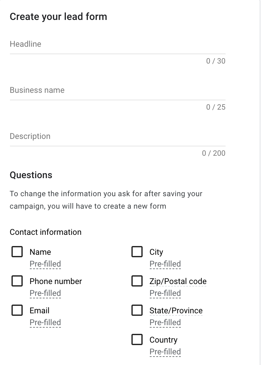 lead form extension settings