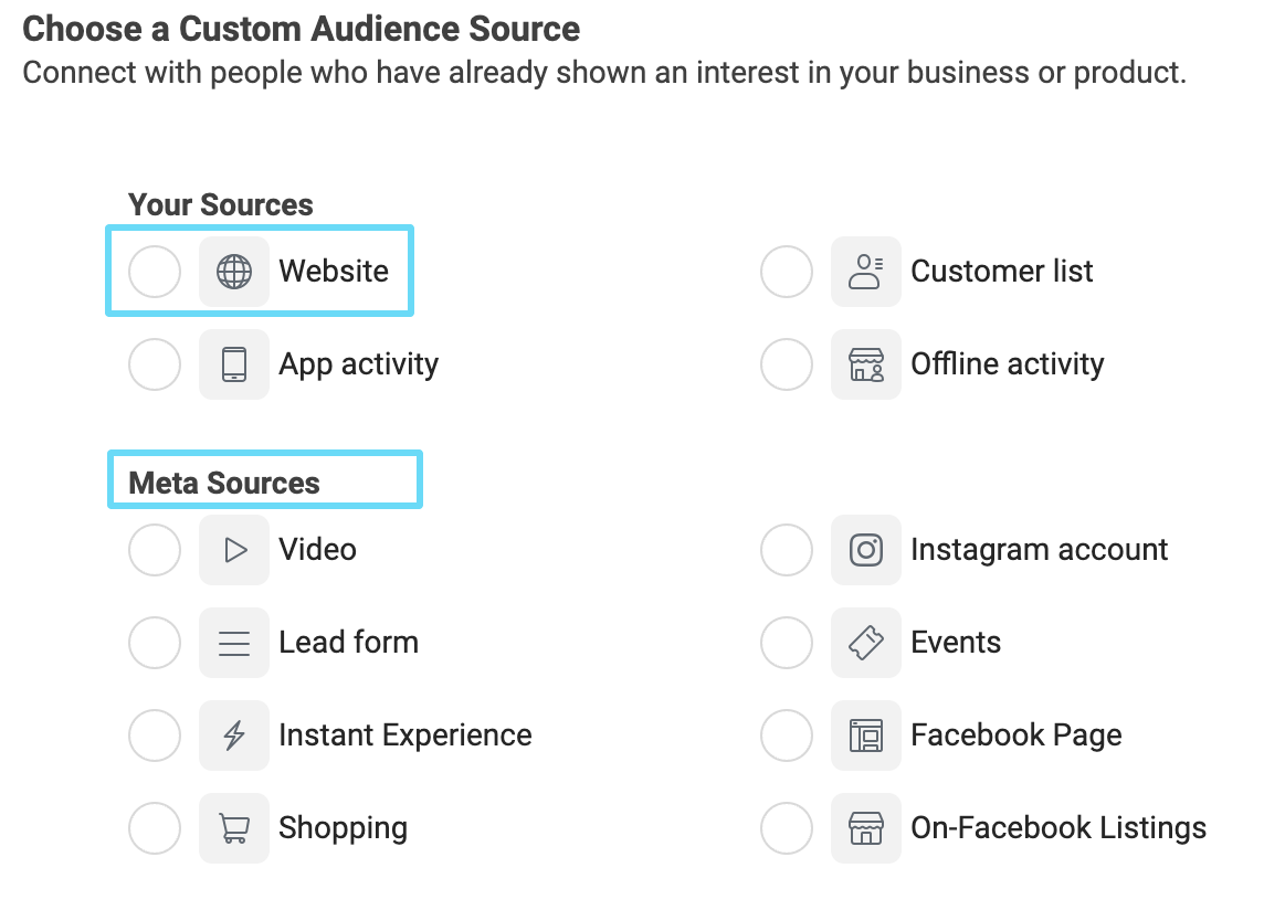 Facebook custom audience source