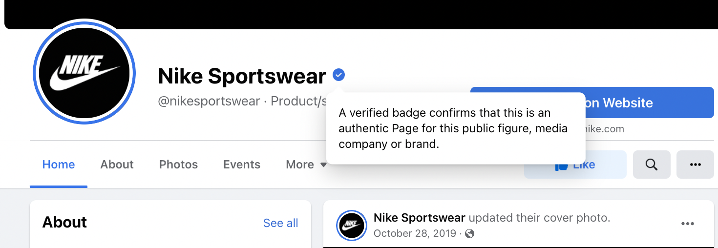 Facebook official verified badge