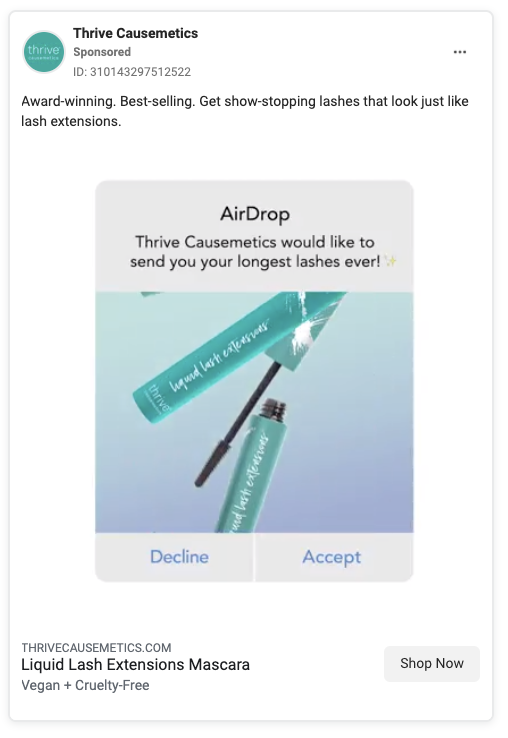 Thrive Causemetics Facebook Ad Example
