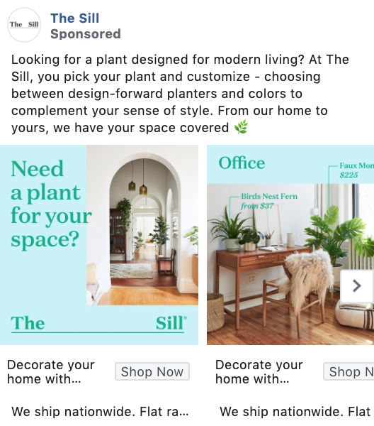 The Sill Carousel Facebook Ad Example