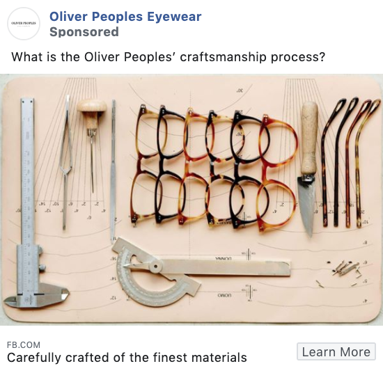 Oliver Peoples product-focused Facebook ad example