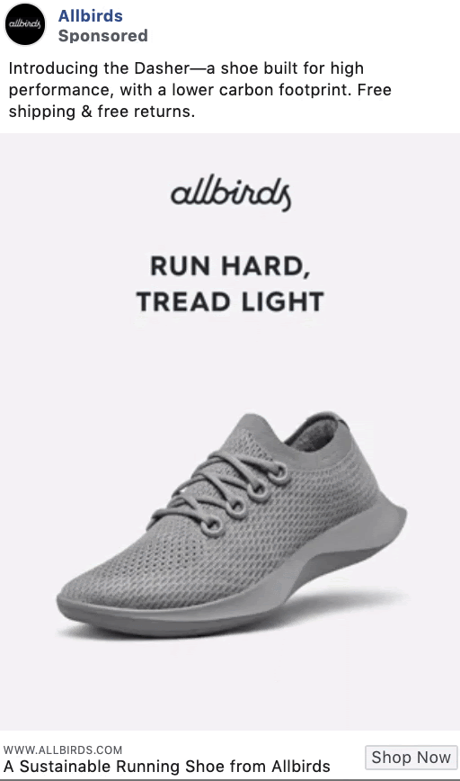 Allbirds product-focused Facebook ad example