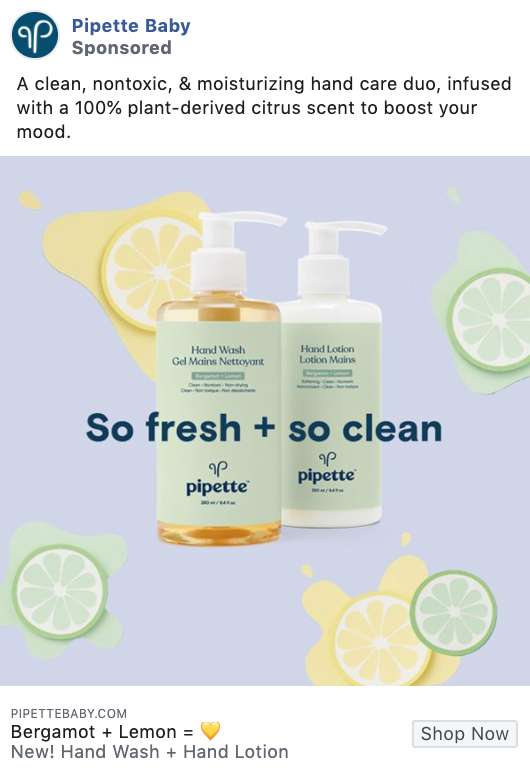 Pipette product-focused Facebook ad example