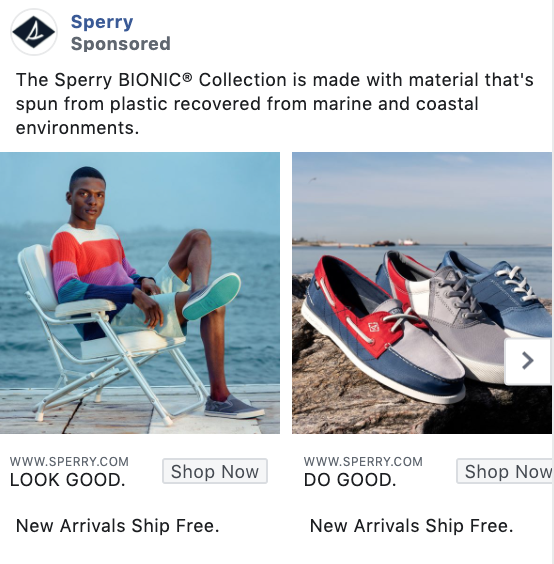 Sperry product-focused Facebook ad example