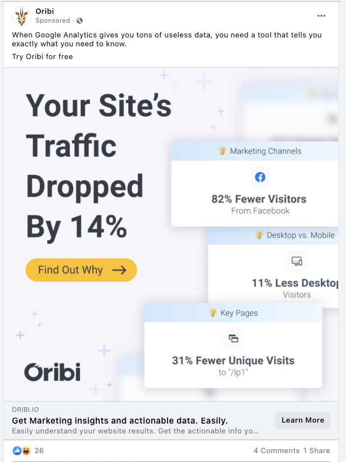 Exemple de publicité Facebook Oribi B2B et axée sur les services