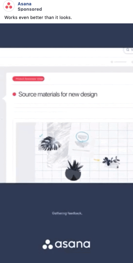 Asana B2B and service-focused Facebook ad example