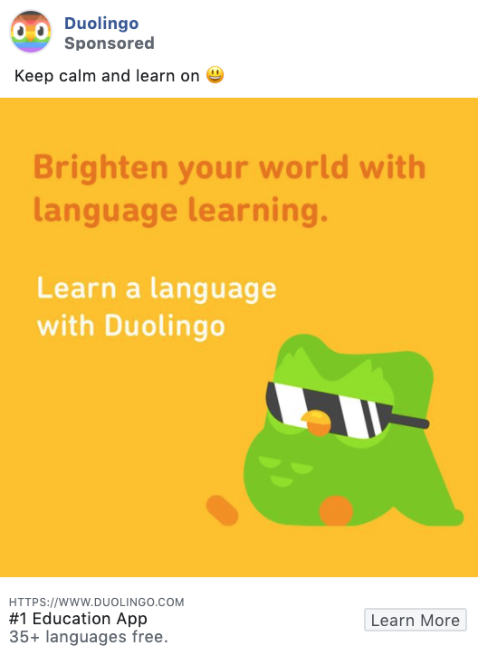 Duolingo B2B and service-focused Facebook ad example