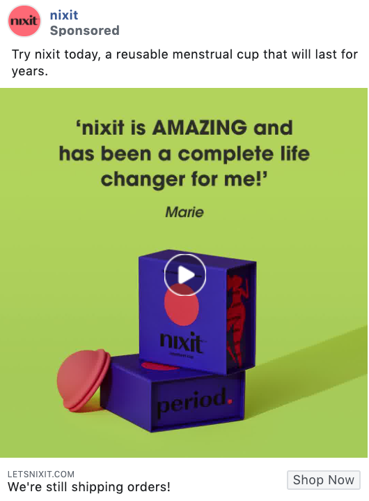 Nixit social proof and testimonial Facebook ad example