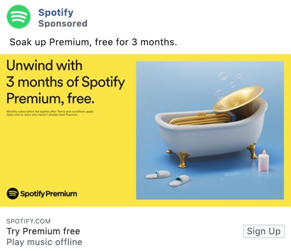 Spotify promotional offer Facebook ad example