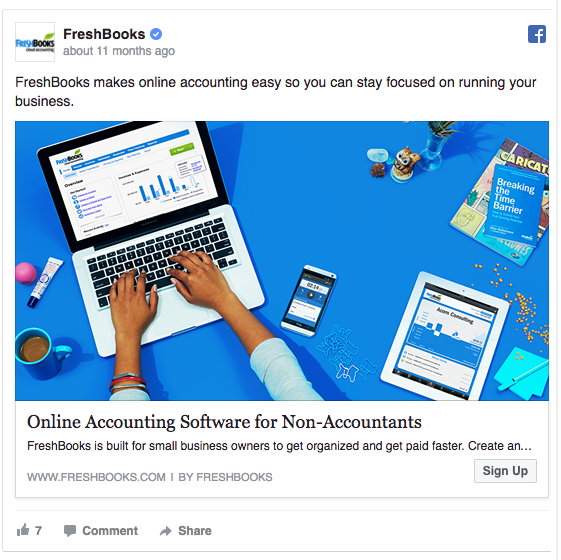 Quảng cáo trên Facebook của FreshBooks có đối tượng mục tiêu rõ ràng