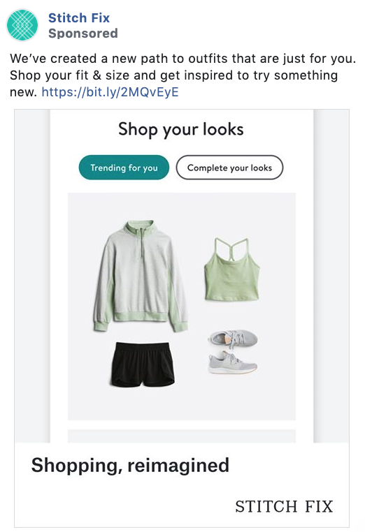 Stitch Fix Facebook consideration and lead generation ad example