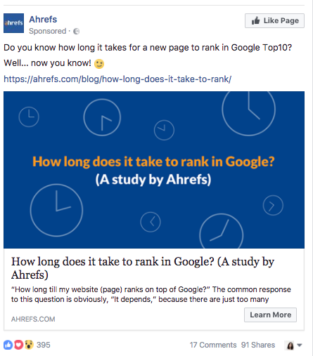 Ahrefs' Facebook ad is hard to resist