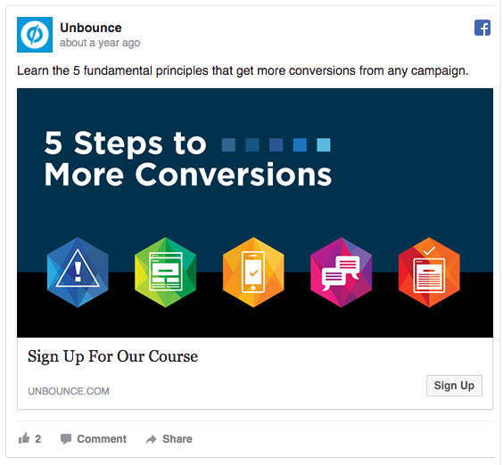 Unbounce Facebook consideration and lead generation ad example