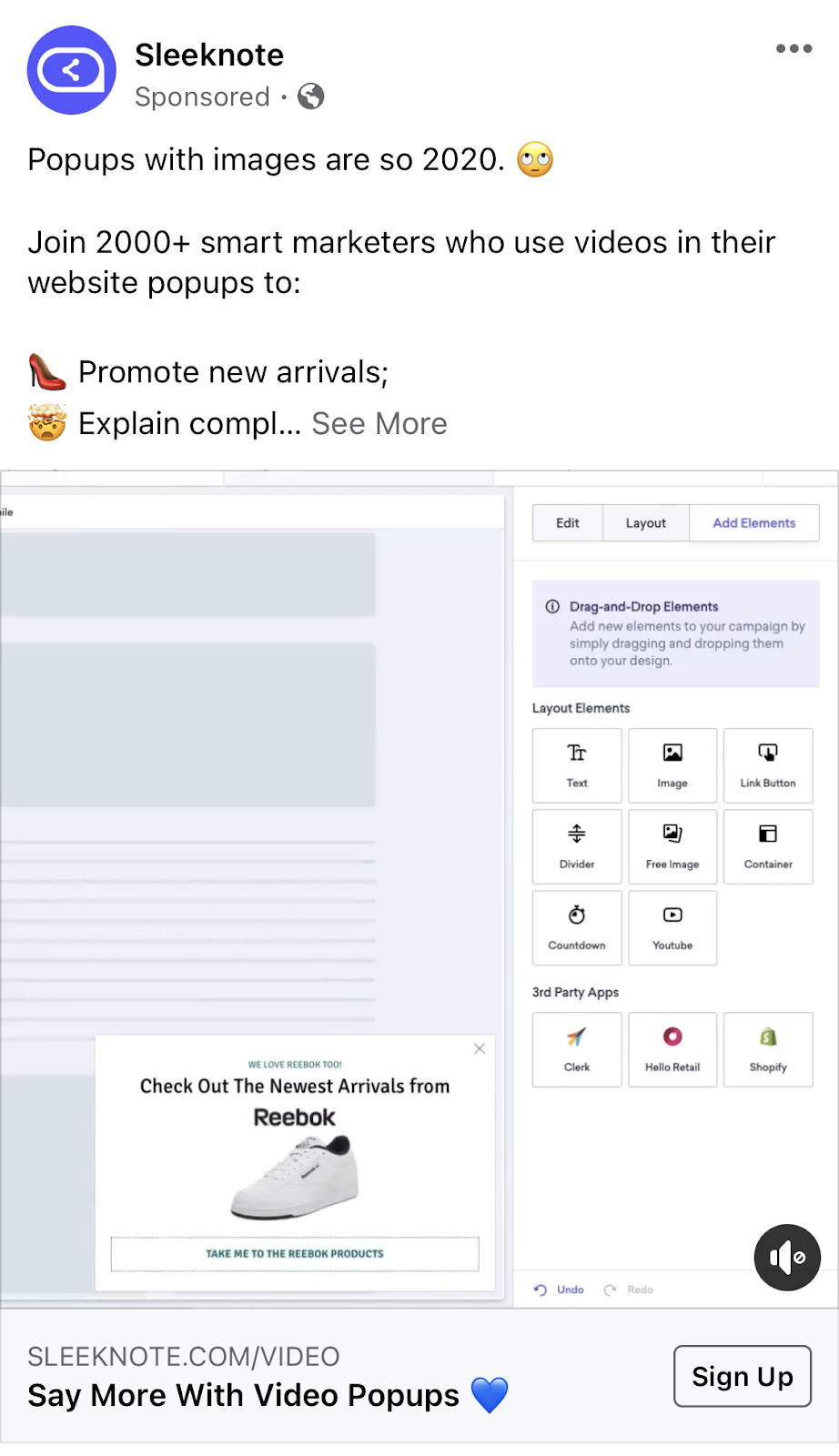 Sleeknote best Facebook conversion ad examples 