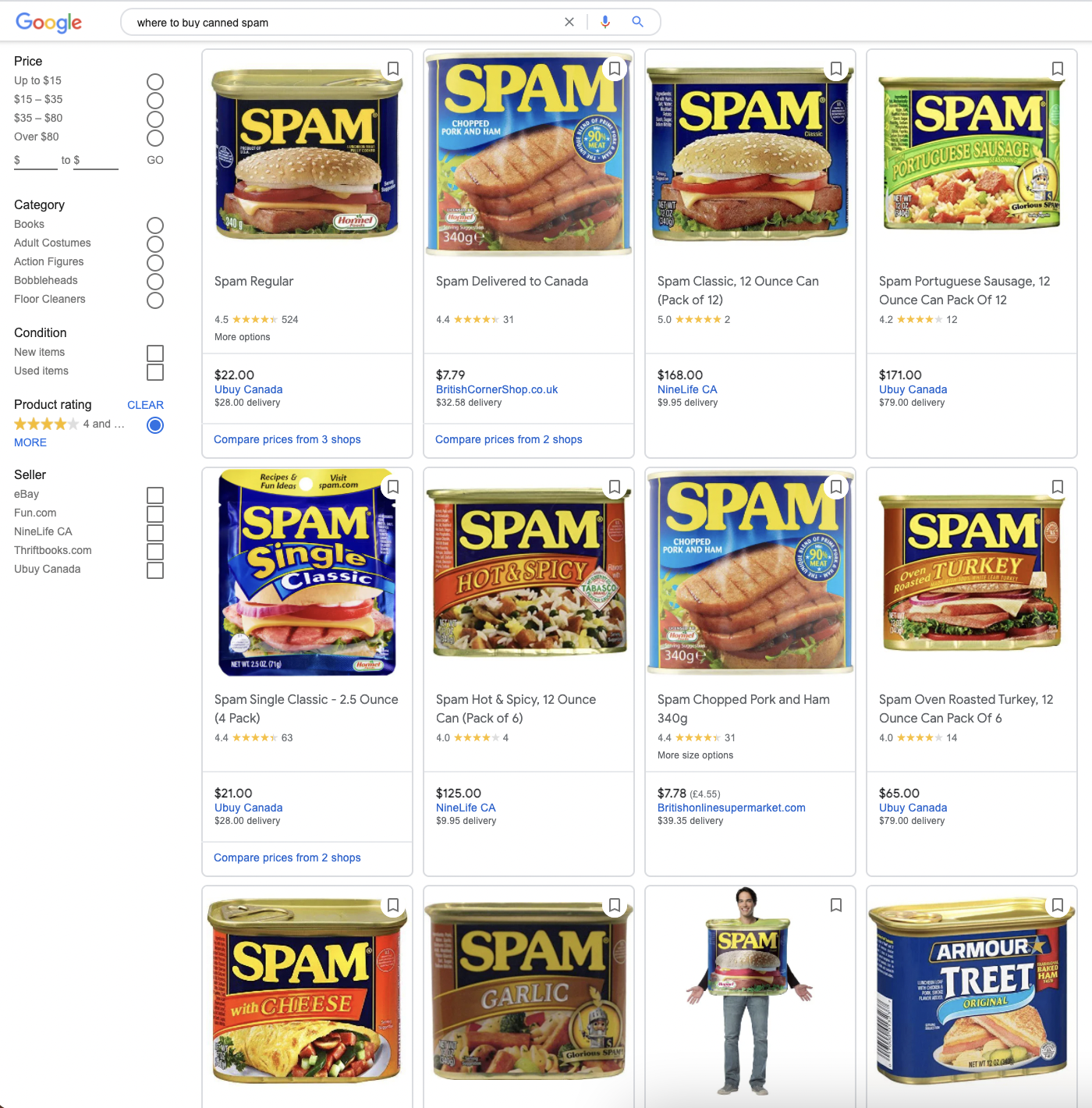 Shopping tab for my query about Spam