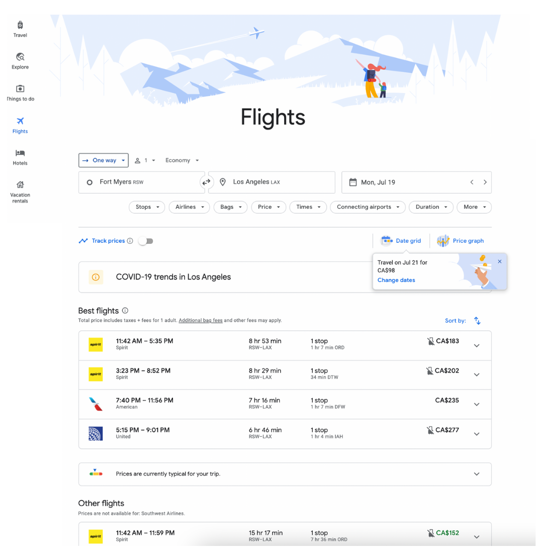 Flights tab