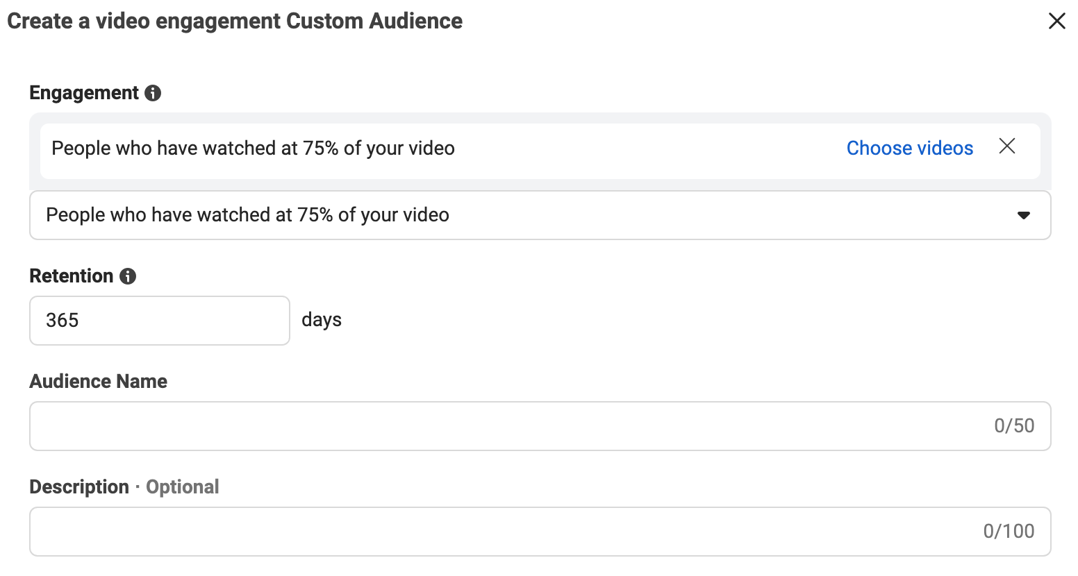 Facebook custom audience for video engagement