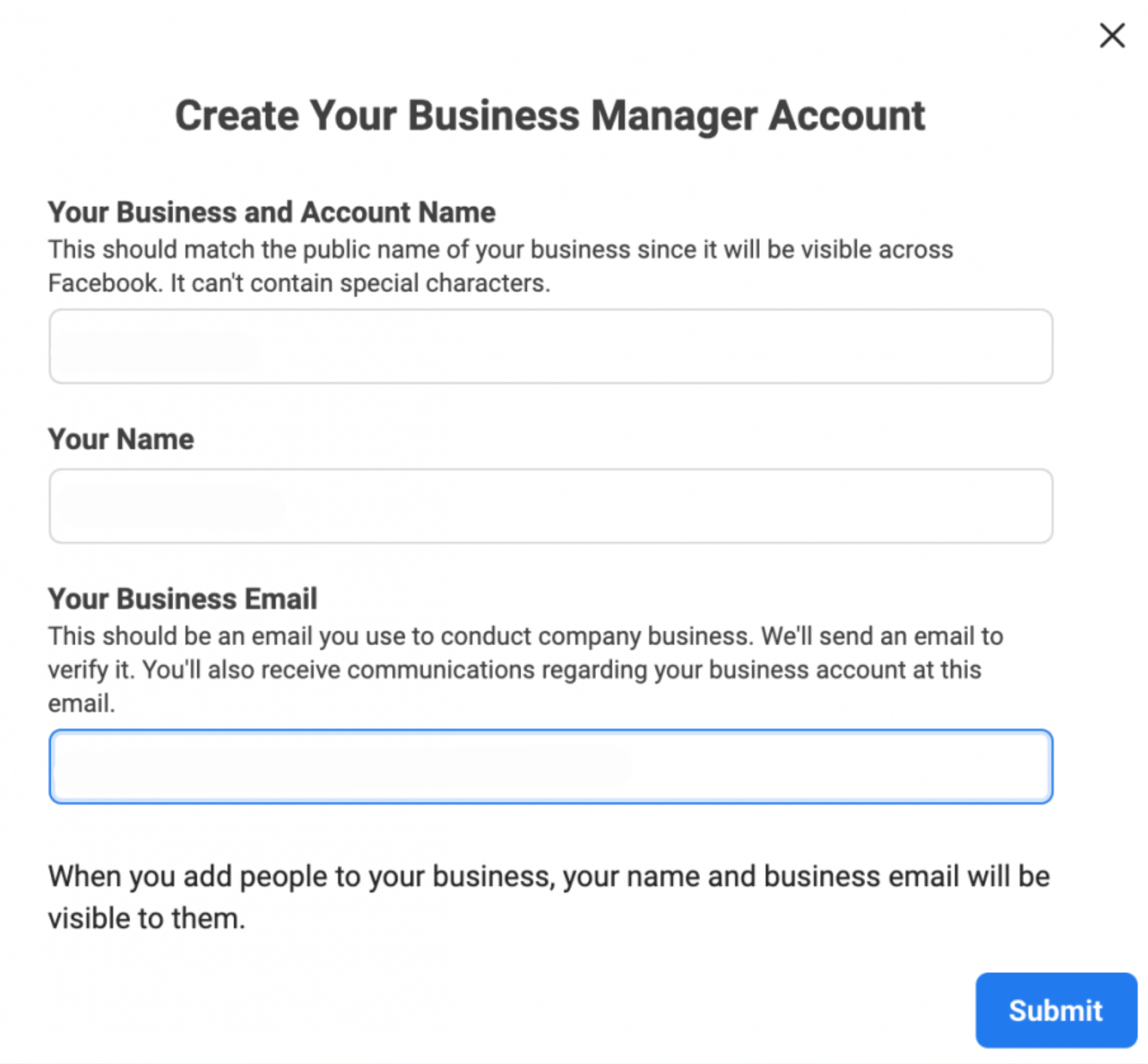 facebook business manager create account