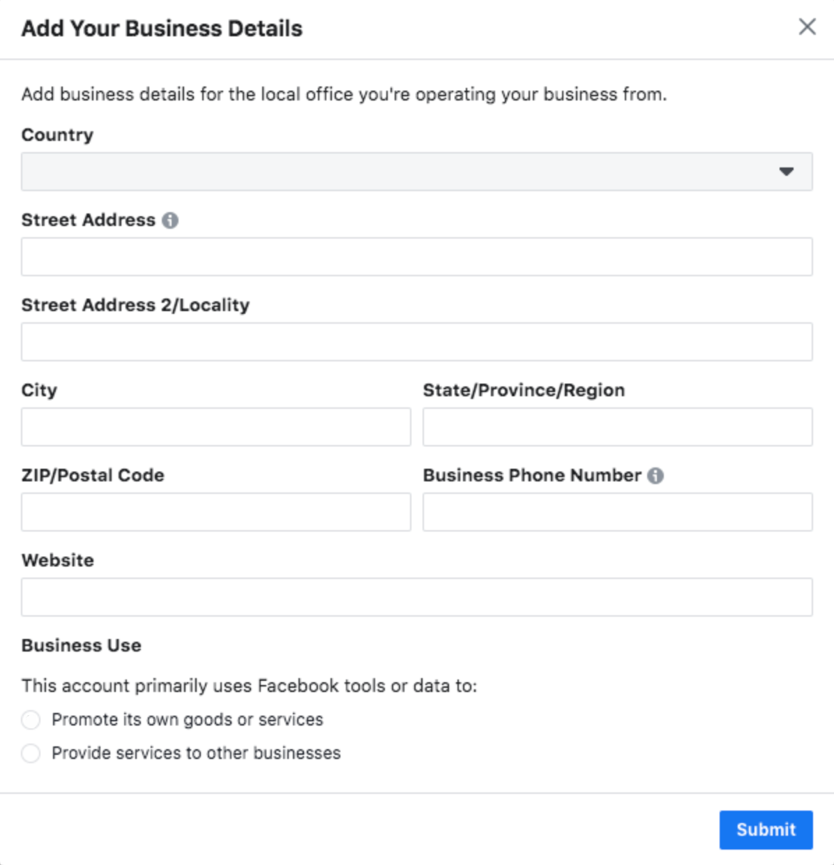 facebook business manager add your business details