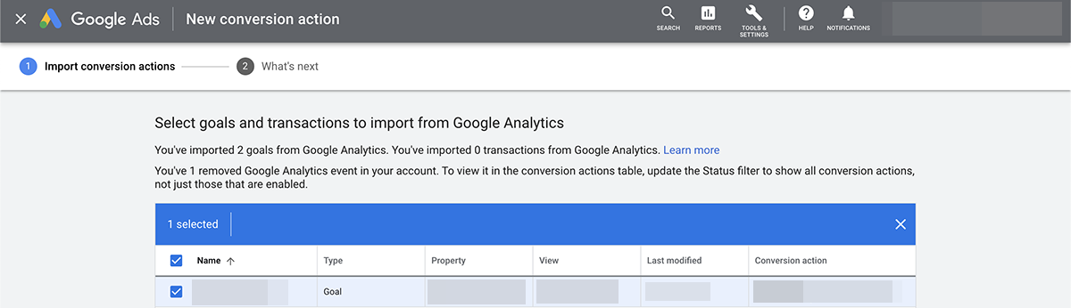 Google Ads import conversion actions