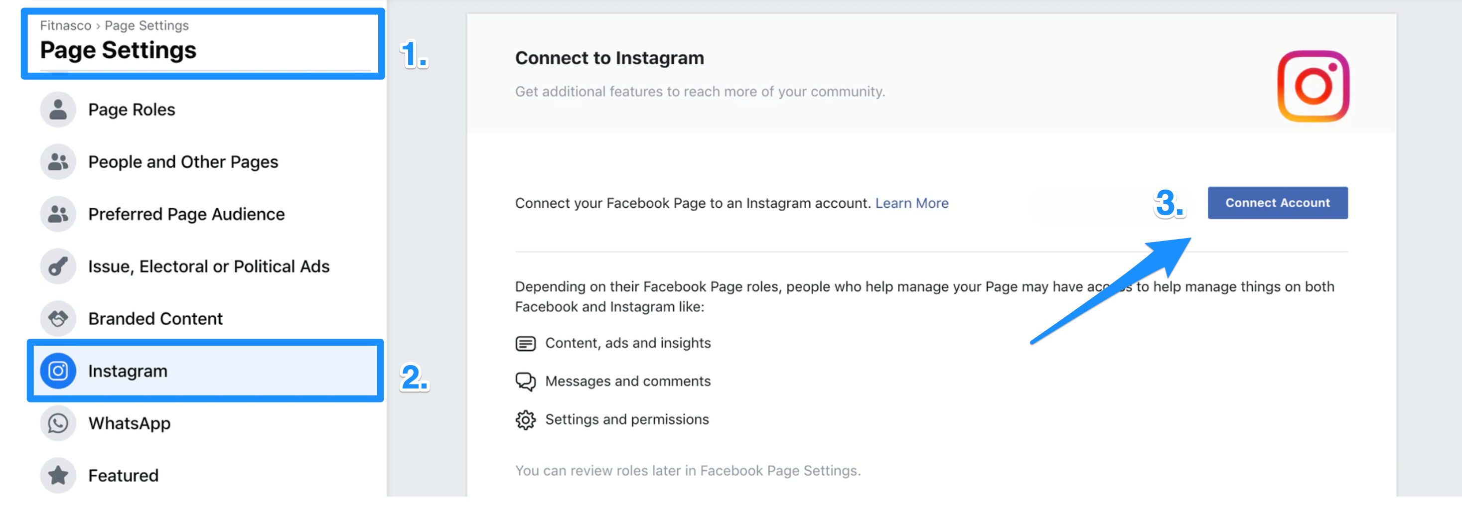 Instagram ads connect instagram account to facebook business page