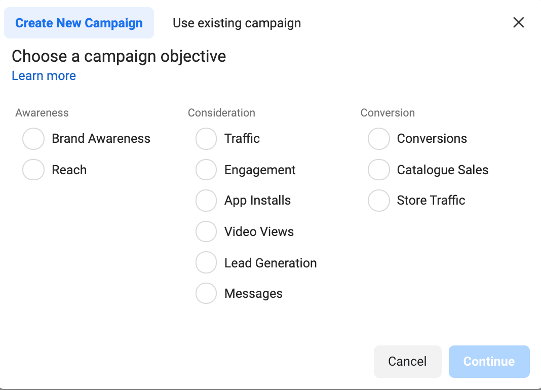 Instagram ads choose campaign objective
