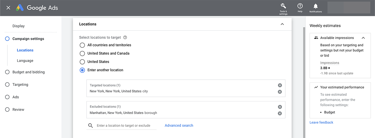Google Ads location targeting