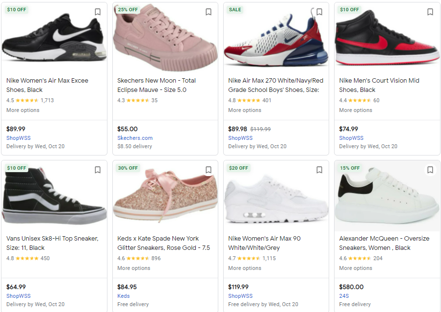 Google Shopping listing with annotations
