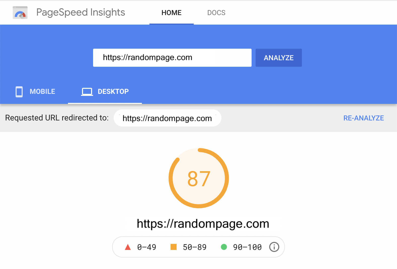 Desktop page speed