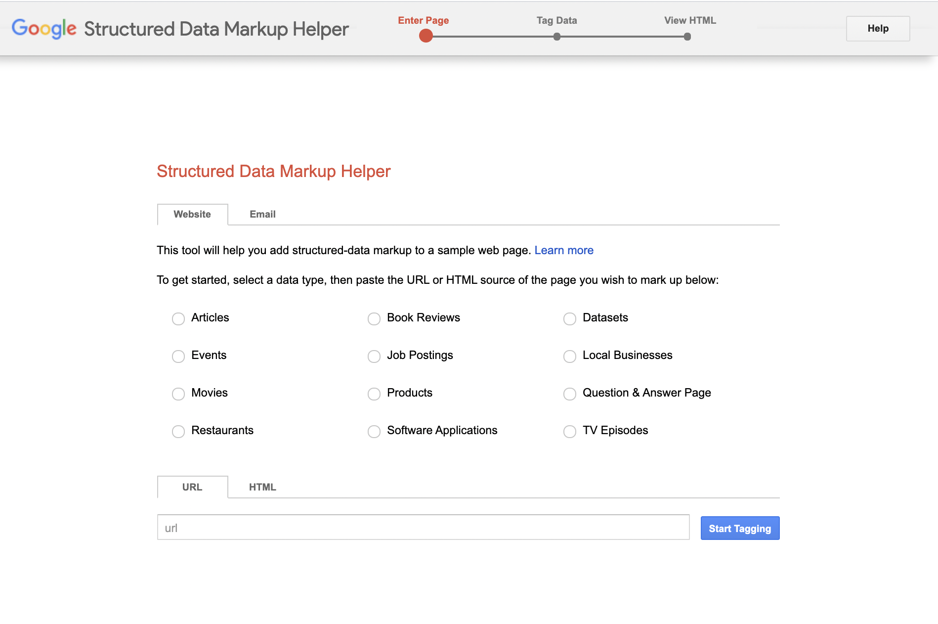 Structured data markup helper